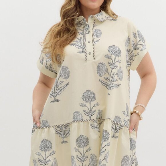 PLUS SIZE ENTRO CREAM & NAVY EMBROIDERED DRESS - Picture 7 of 7